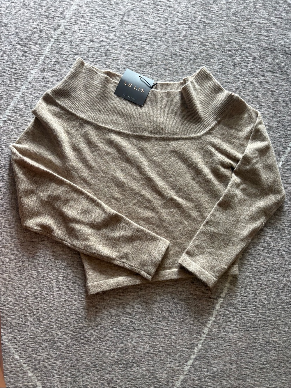 Le Lis Off-the-Shoulder Taupe Knit Sweater
